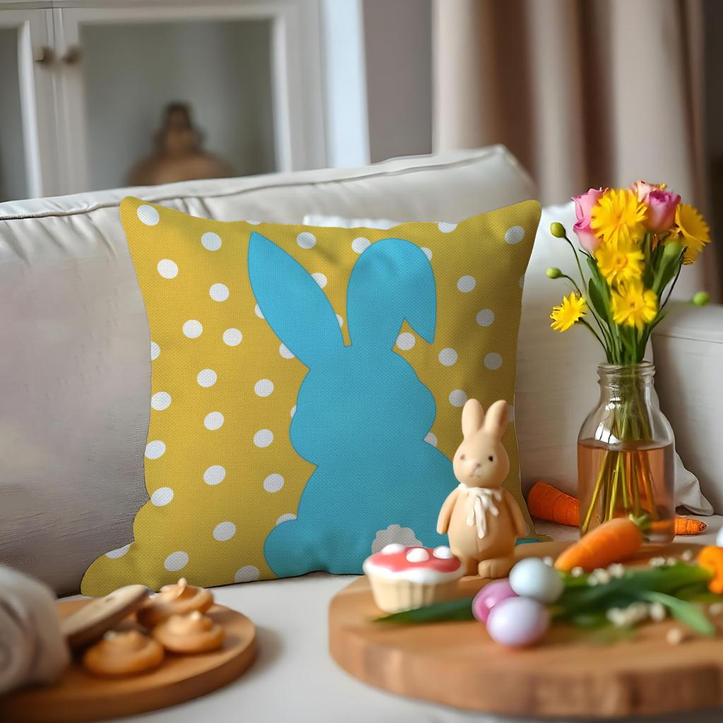 Cartoon Printed Sofa Pillowcase Easter Atmosphere Decorative Sofa Pillow Linen Dirty-resistant Cute Rabbit Cushion
