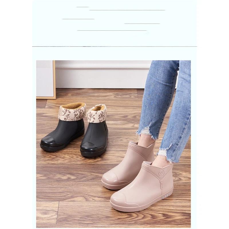 Women's Fashion Trend Outdoor Cotton Low Tube Cotton Rain Shoes