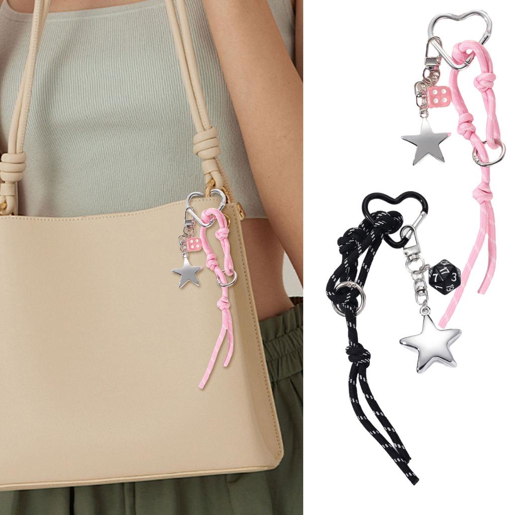 Lovely Heart Keychain Braided Rope Keyring Star Car Key Chain Backpack Handbag Charm Bag Charm Bag Pendant Ornaments