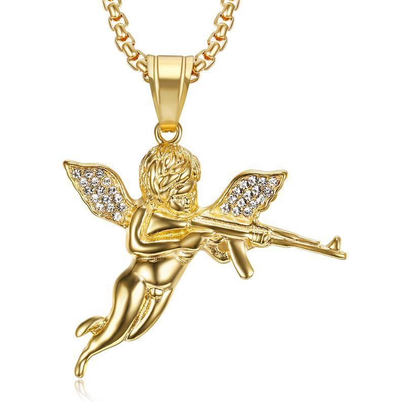 Revenge Angel Necklace Pendant: Hip-Hop Alloy Machine Gun Design for Men and Women