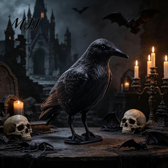 Window Decoration Crow Realistic Design Ornament, with Feather Texture Statue Texture, Stable Base Waterproof Sun-Resistant Gothic