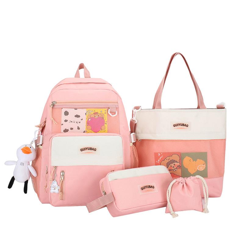 

Школьный рюкзак из четырех частей женский рюкзак модный студенческий рюкзак большой вместимости рюкзак студенческий школьный рюкзак розовый