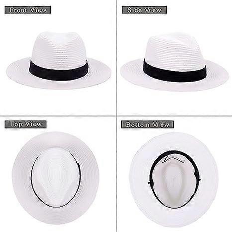 Straw Hat Ladies Summer Beach Sun Hat Wide Brim Fedora, White