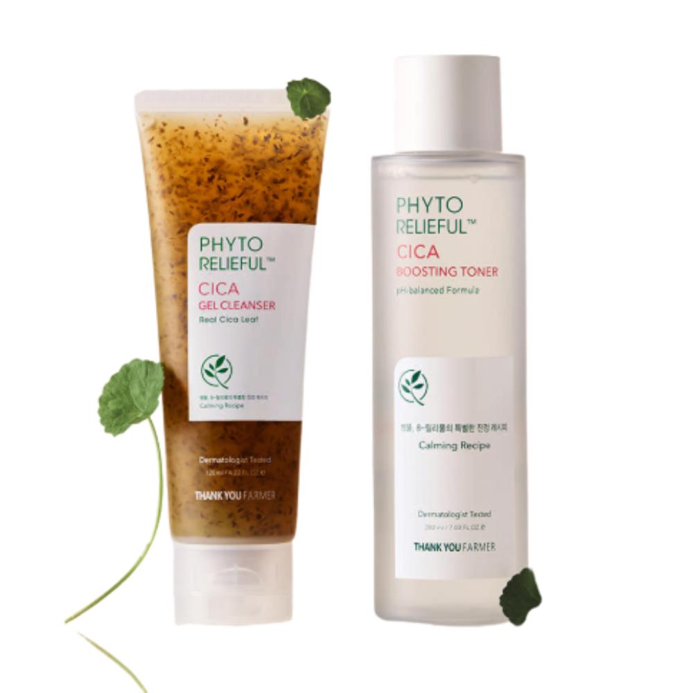 

THANK YOU FARMER Phyto Relieful Cica Gel Cleanser 120ml + Boosting Toner 200ml Set - Soothing & Skin Barrier Care