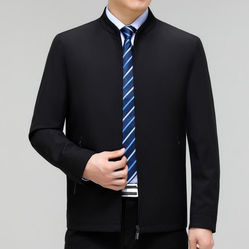 Spring and Autumn Men's Stand Collar Jacket Casual Middle-aged Business Simple Jacket New Men's Mulberry Silk Thin Jacket