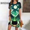 Halloween Women's Party Dress, Casual Short-sleeved Women's Skirt, Cartoon Pattern