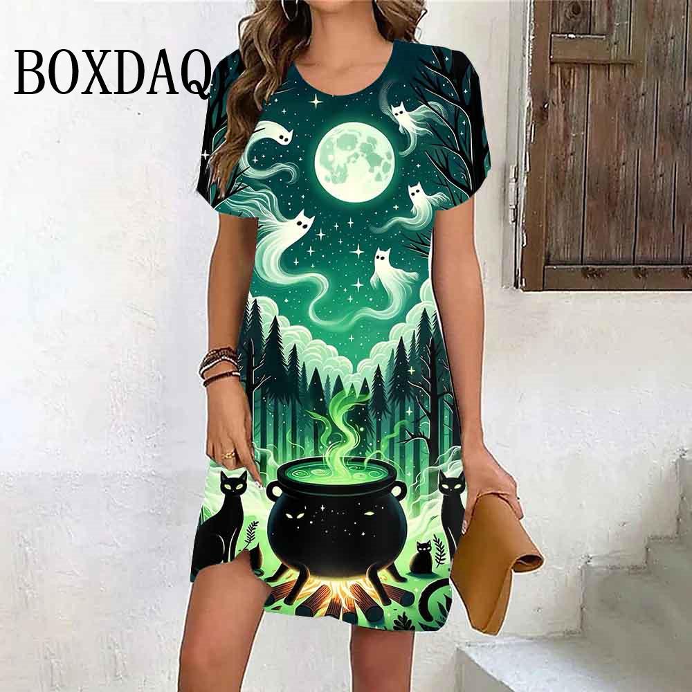 

Женское платье для вечеринки на Хэллоуин, повседневная женская юбка с коротким рукавом, мультяшный узор S