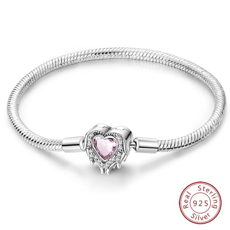 925 Silver Heart Shaped Series Love Forever Shining Zircon Bracelets Fit DIY Charm Beads Birthday Jewelry Gift