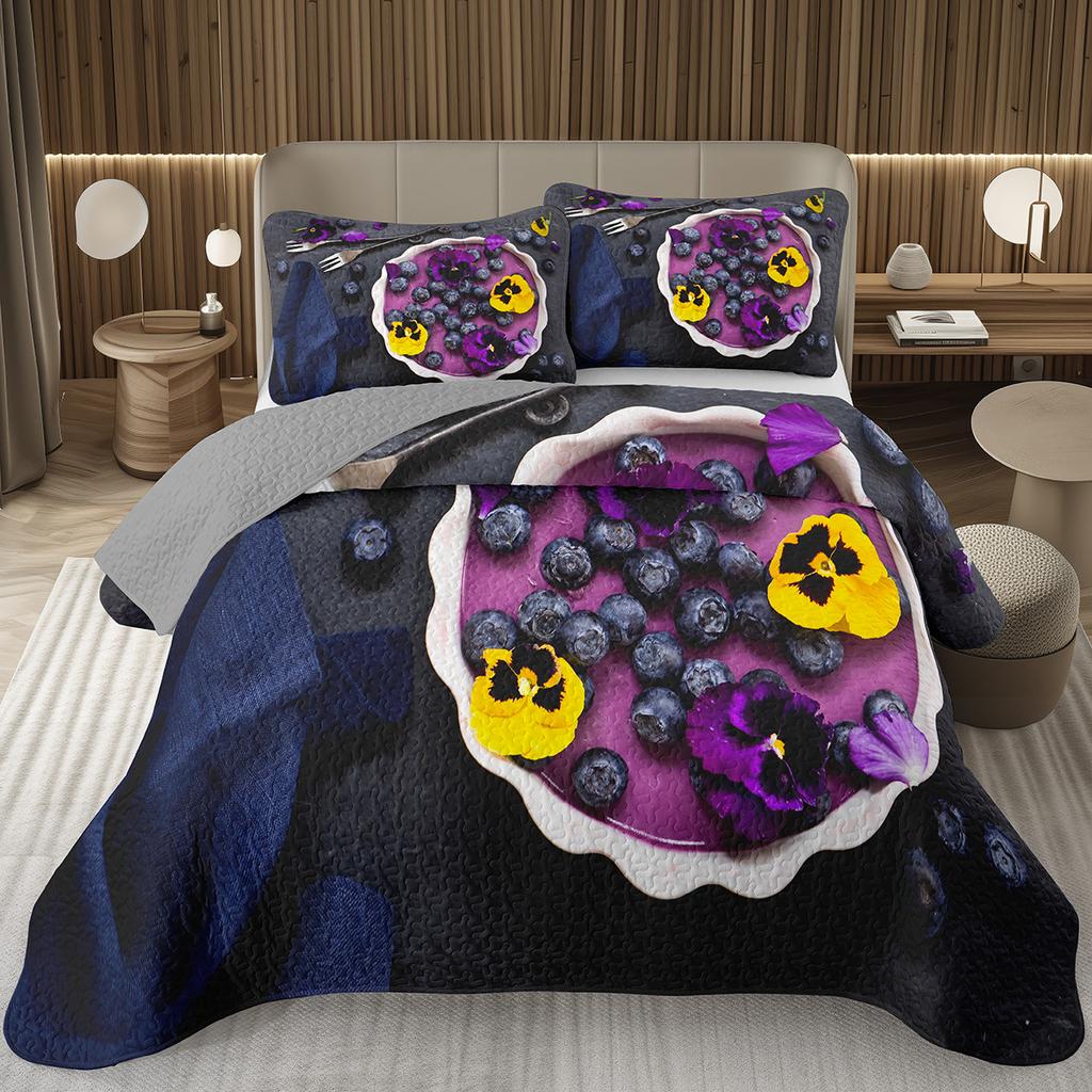 Blueberry Bedspread King Twin Size,Hawaii Summer Tropical Fruit Coverlet Set For Boys Girls Room Decor, Reversible Bedding Quilt