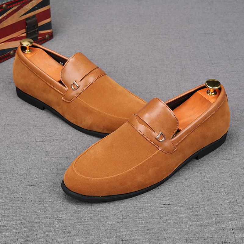 Fashion Fashion New Men's Suede Leather Flats Shoes Male Designer Comfortable Penny Loafter Homecoming Wedding Dress Footwear