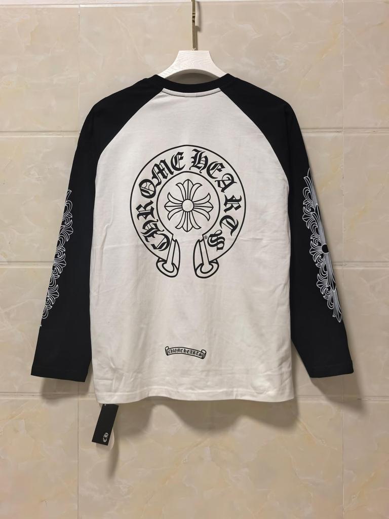 25SS Kříž Chromové Kopyto Sanskrtský Potisk Černobílé Raglánové Tričko s Dlouhým Rukávem