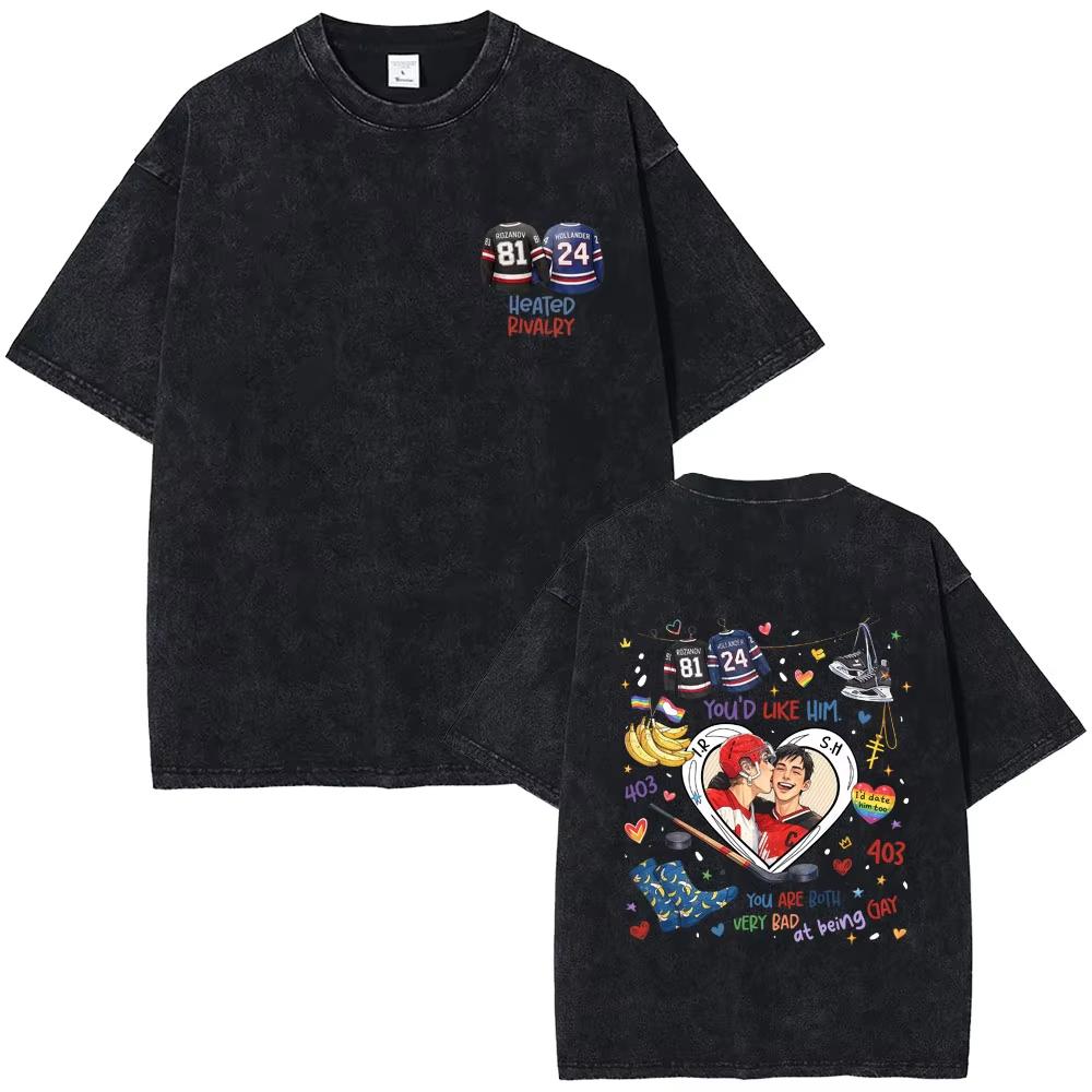 Hot Sale Heated Rivalry Heated All The Time Washed Vintage T-shirts Men Women Fashion Oversized T-shirt Male Y2k Cotton T Shirts