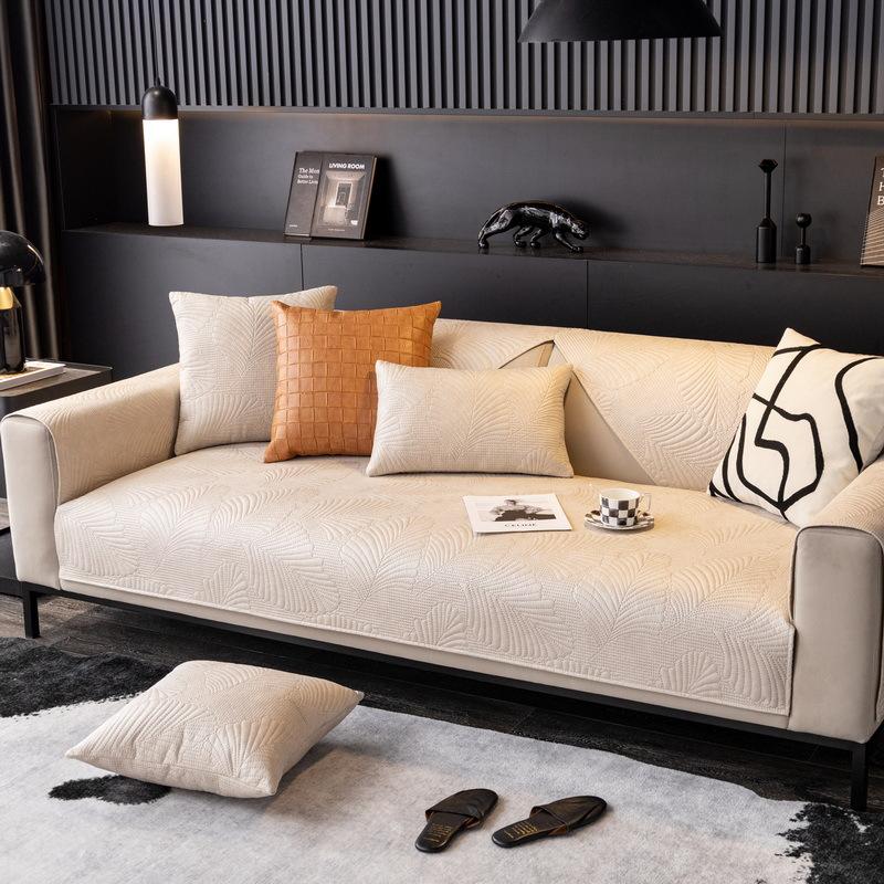 Polyester Cotton Sofa Cover for Living Room Leaf Edge Bohemian Universal Sofa Mat Embroidery Non-Slip Sofa Cover Home Cushion