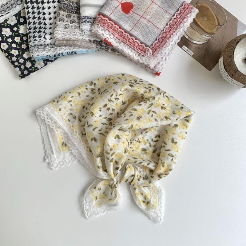 Headscarf summer female pastoral style sweet and fresh decorative scarf lace silk scarf neck small square hair accessories