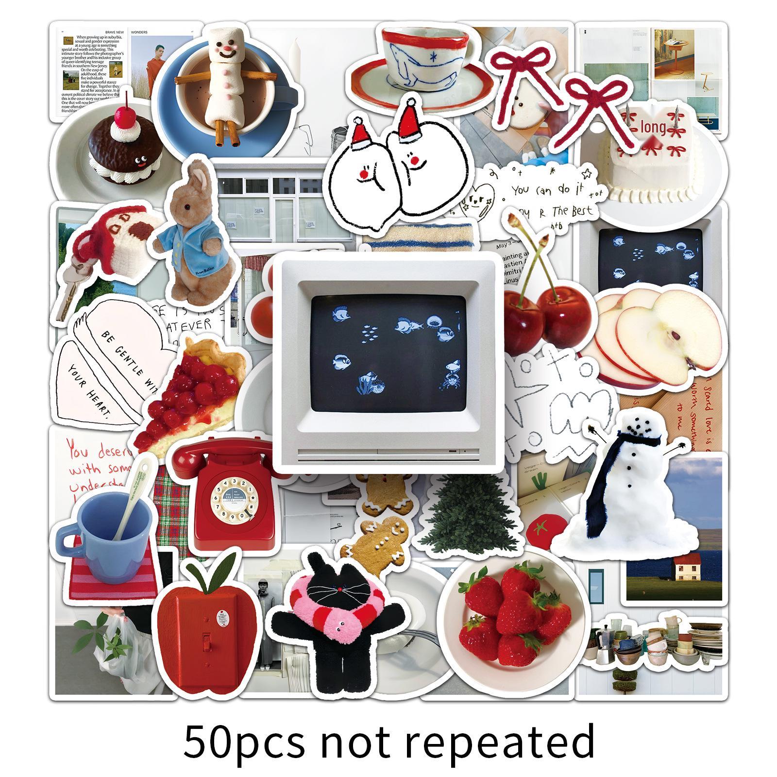 

50 Cream Korean Artistic Stickers: Cute, Fresh, Fun Designs for Notebooks & Luggage DIY