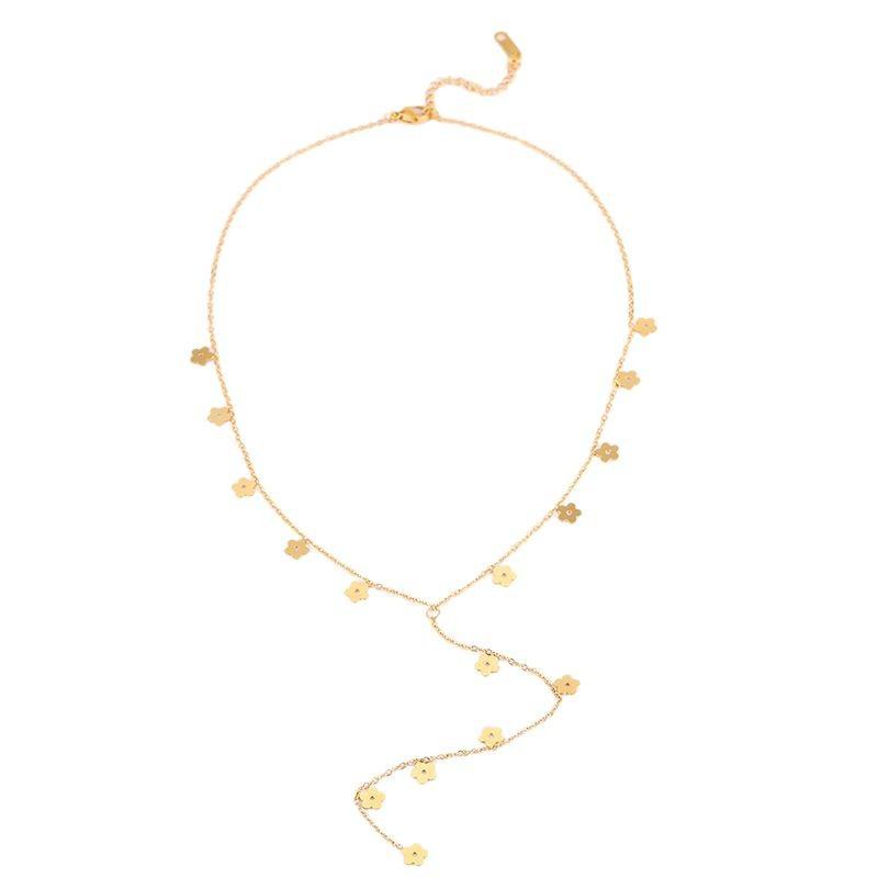 New Fashion Y-shaped Long Chain Five-leaf Flower Pendant Necklace Women's Titanium Steel Necklace Light Luxury High-end Jewelry