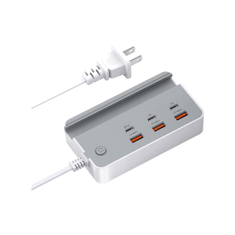 USB Type C Phone Charger Socket 35W 6 Ports Fast Charging Desktop Power Strip with Phone Holder for IPhone Samsung Xiaomi Huawei