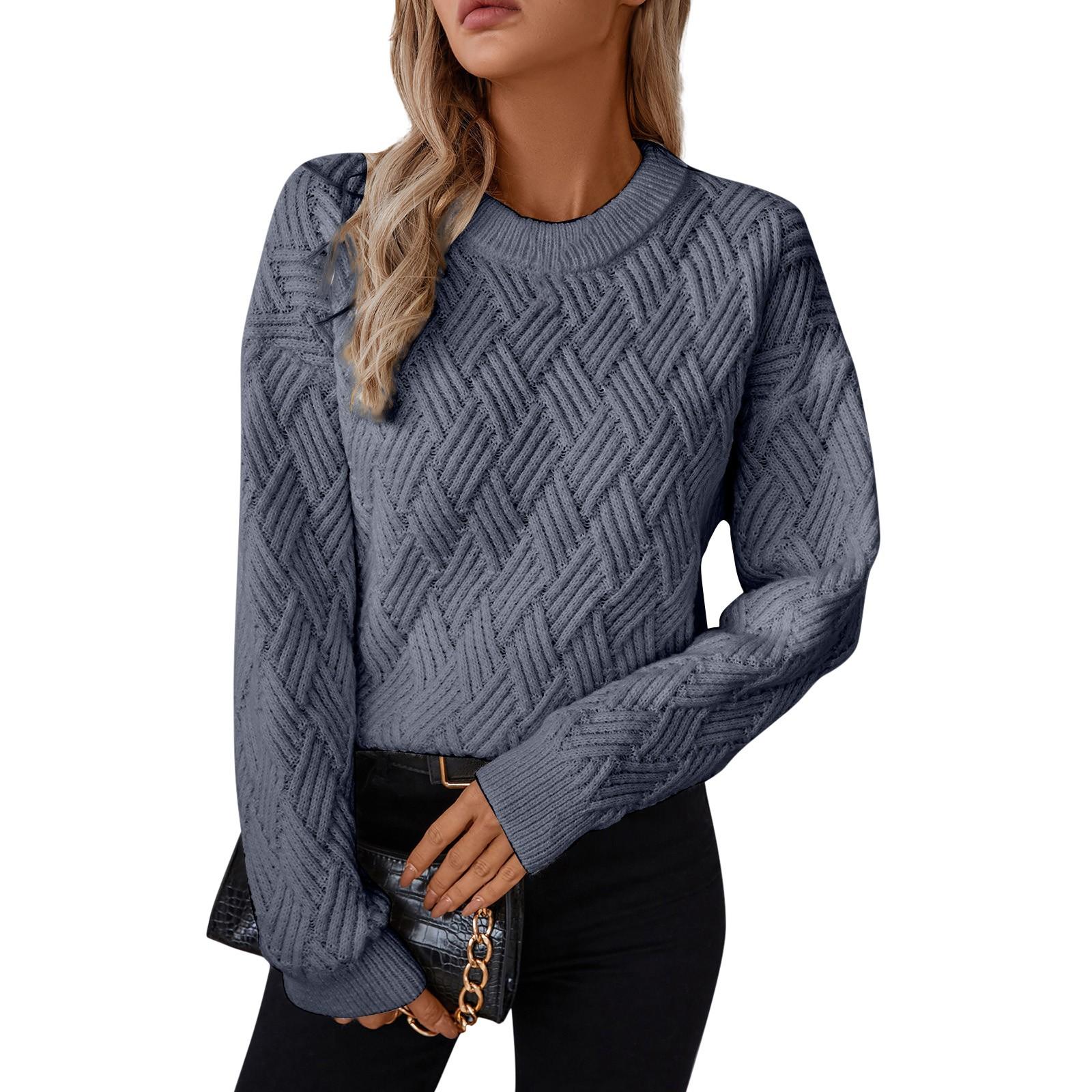 

Однотонный вязаный свитер для женщин осень и зима новый ретро круглый вырез вязаный свитер S