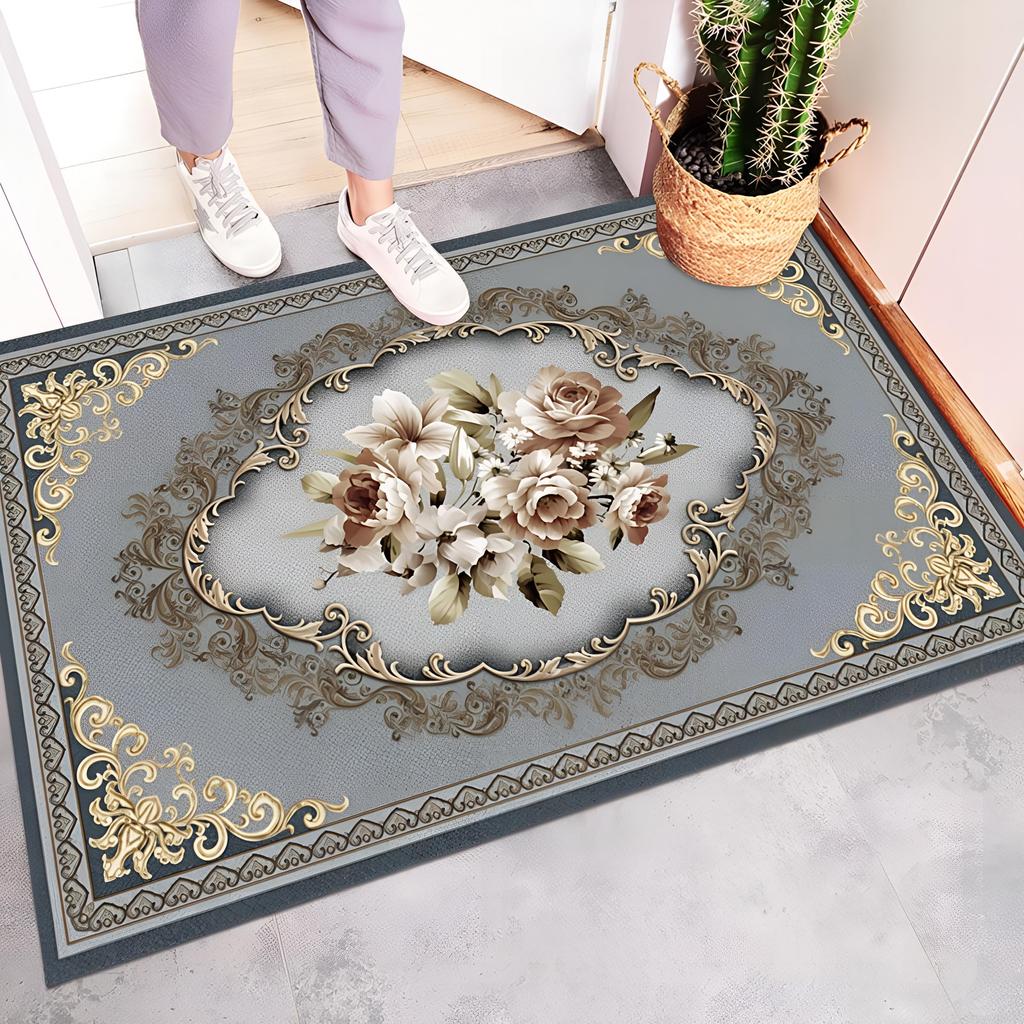 European Crystal Velvet Absorbent Floor Mat for Entrance, Bathroom, Bedroom, or Living Room - Washable.