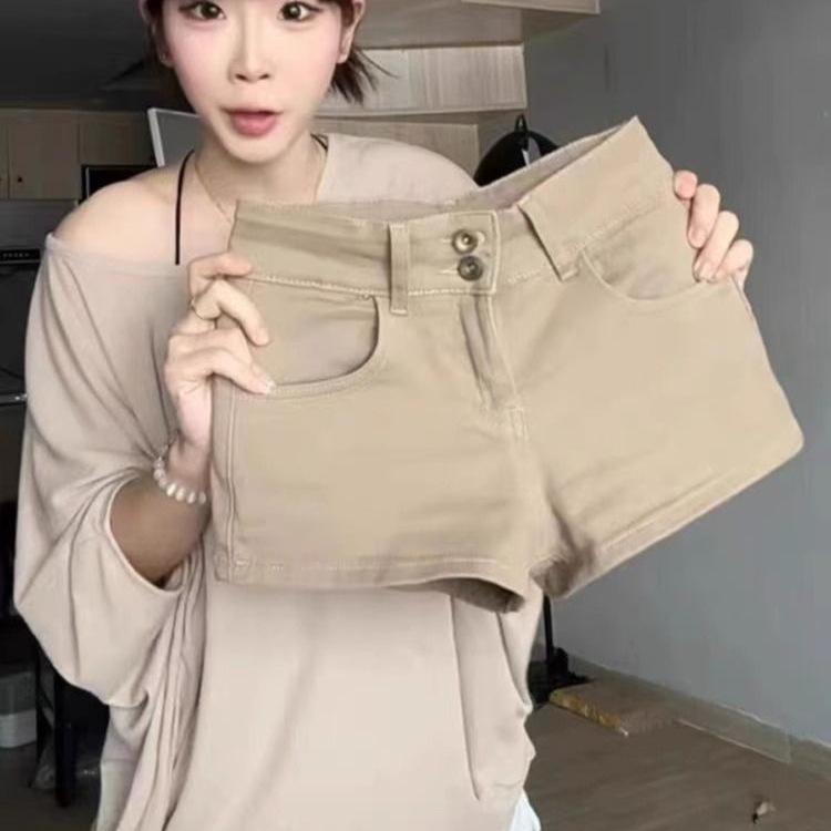 Shorts en jean vintage kaki grande taille pour femme - Amincissants, Élastiques, Moulants pour l'été 2026