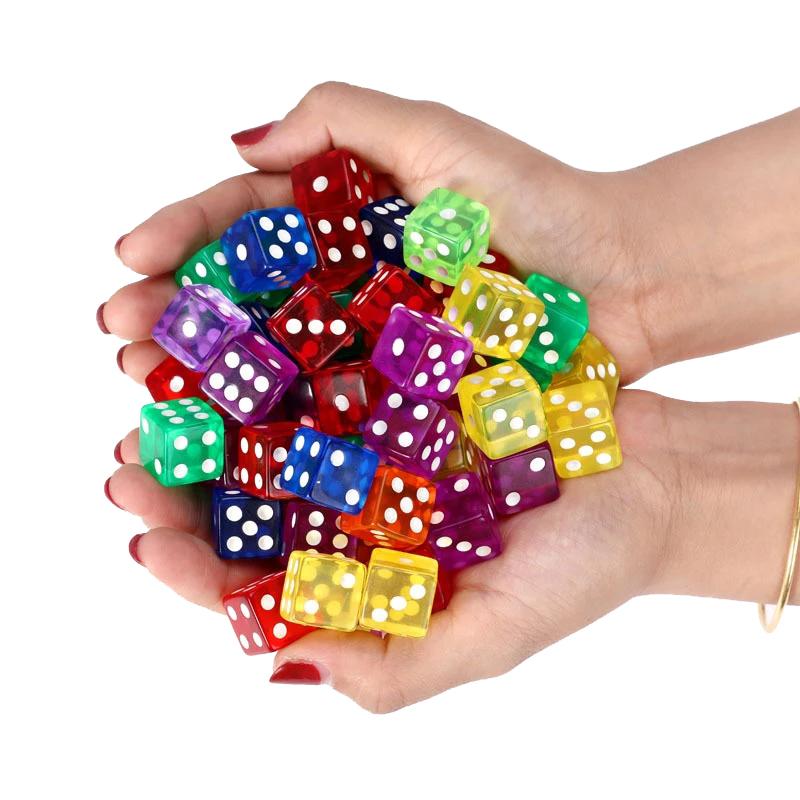 10PCS Transparent Colored Dice 16MM Party Games For Children Adults Mahjong Juegos De Mesas Para Toda La Familia Partyspiele