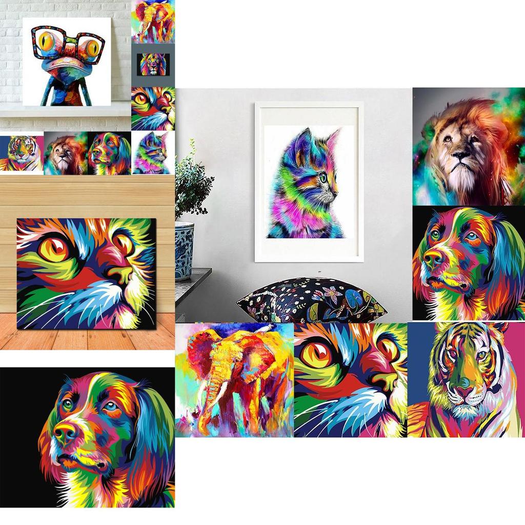 Vibrant Abstract Tiger And Lion Canvas Art For Modern Living Room Decor 40x30cm