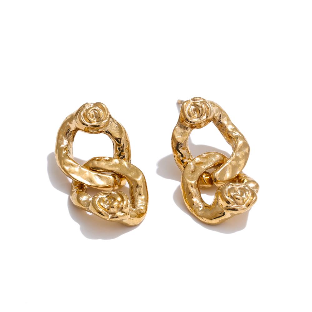 

Yhpup 2025 Daily Stainless Steel Hammer Metal Rose Flower Geometric Drop Earrings Distinctive Golden Trending Jewelry Waterproof