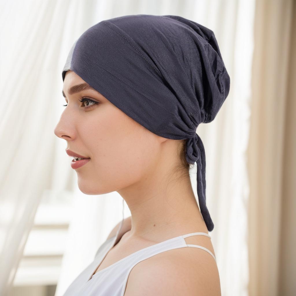 Pañuelo para la cabeza de algodón y seda elástico con cordones ajustable, gorro para quimioterapia