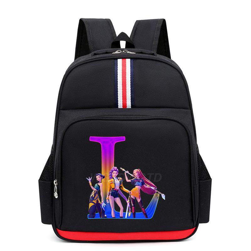 College Style Trend 26 Letter Printing Anime Cartoon Large Capacity Burden Reduction Backpack Casual Student School Bag