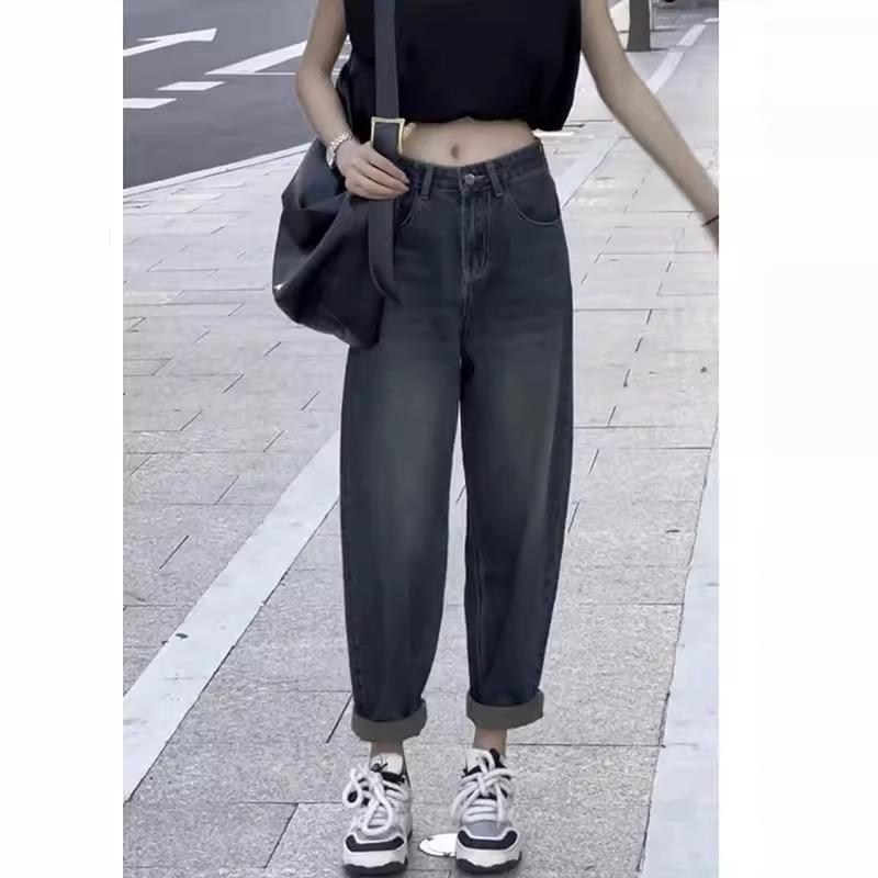 

Женские джинсы с высокой талией, утягивающие, для фигуры типа «груша», больших размеров, маленького роста, свободные гаремы XXL синий