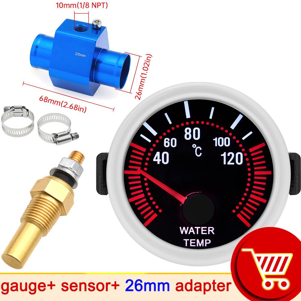 52mm Water Temperature Gauge 40~120 ℃ Water Temp Radiator Temperature Water Temp Joint Pipe Sensor 24MM ~ 40mm Hose Adapter
