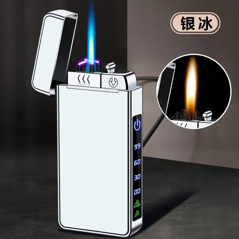 2024 New Metal USB Windproof Lighter Jet Dual Plasma Arc Lighter Gas Electric Rechargeable Lighter Does Not Contain Gas