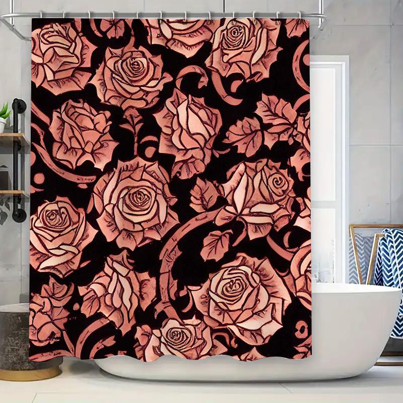 

Luxury Pink Floral Print Bath Shower Curtain Home Decor Waterproof Bathroom Liner Privacy Screen Size72x84 Inch 90x180cm