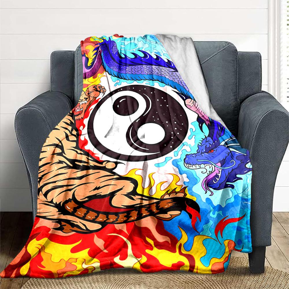 

1pc Tiger Dragon Yin Yang Symbol Blanket Lightweight Blanket Throw Blanket For Sofa, Bed, Travel, Camping, Livingroom, Office, Couch, Chair yy25101008 100x150cm