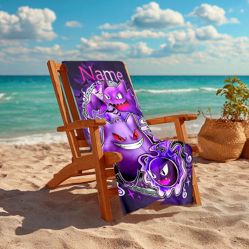 Personalized customized proof beach towel with Pokémon Gengar pattern - soft, absorbent,quick-drying,perfect swimming,camping&bathing