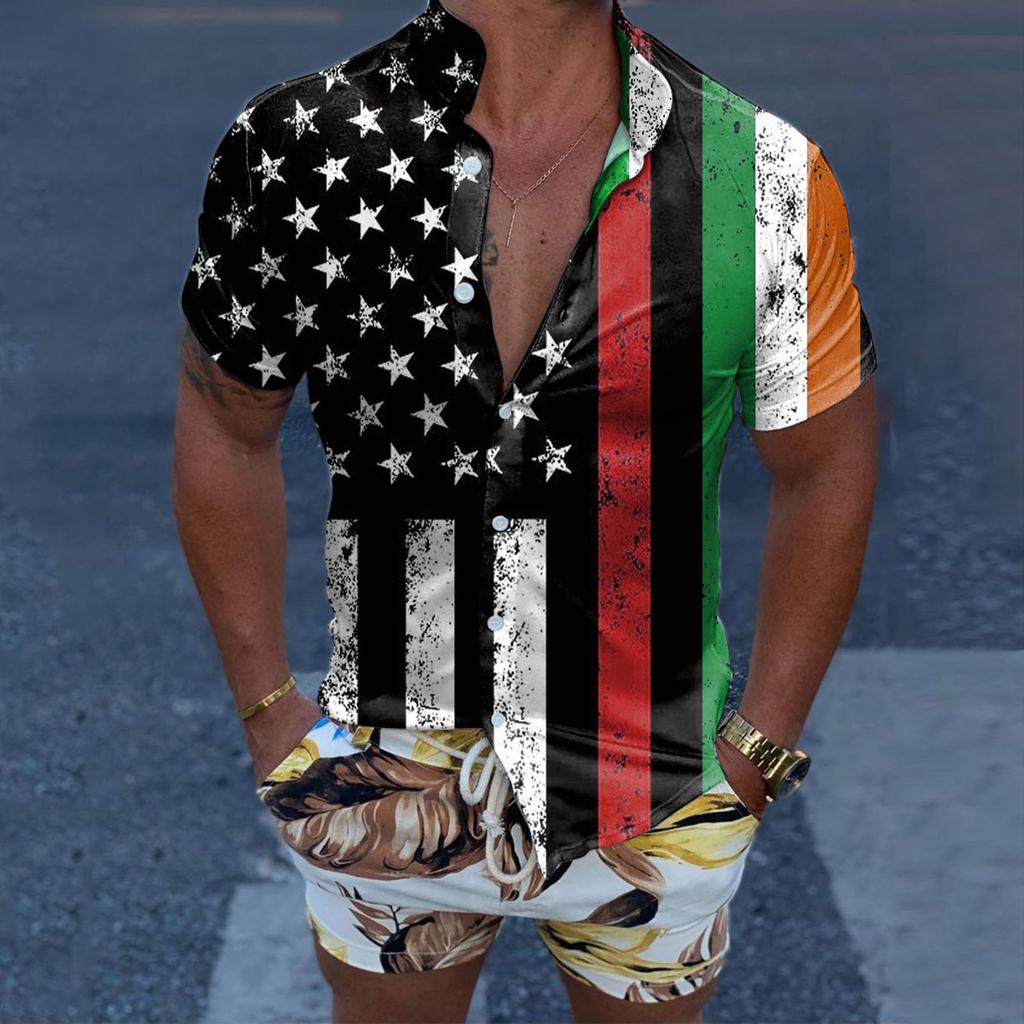 Nová letní košile 3D digitální tisk Den nezávislosti Tisk Neformální Volná Havajská košile Krátký rukáv