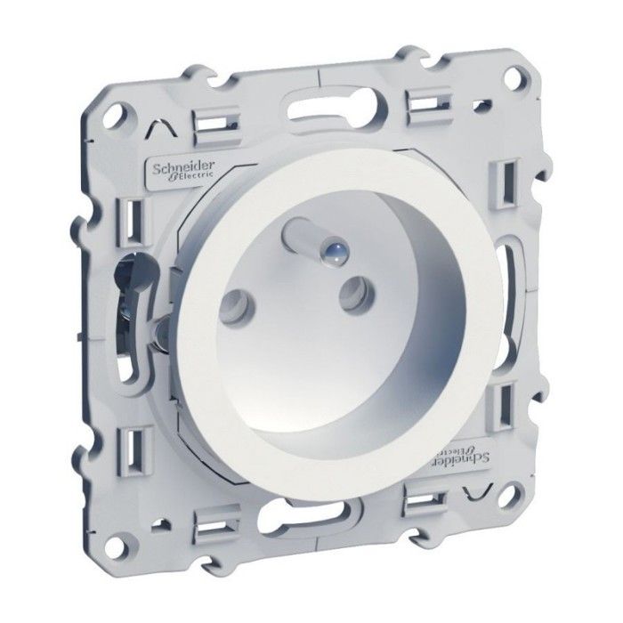 Prise de courant encastrée 2P+T - SCHNEIDER ELECTRIC - Odace - blanc - bornes sans vis - fixation par griffes