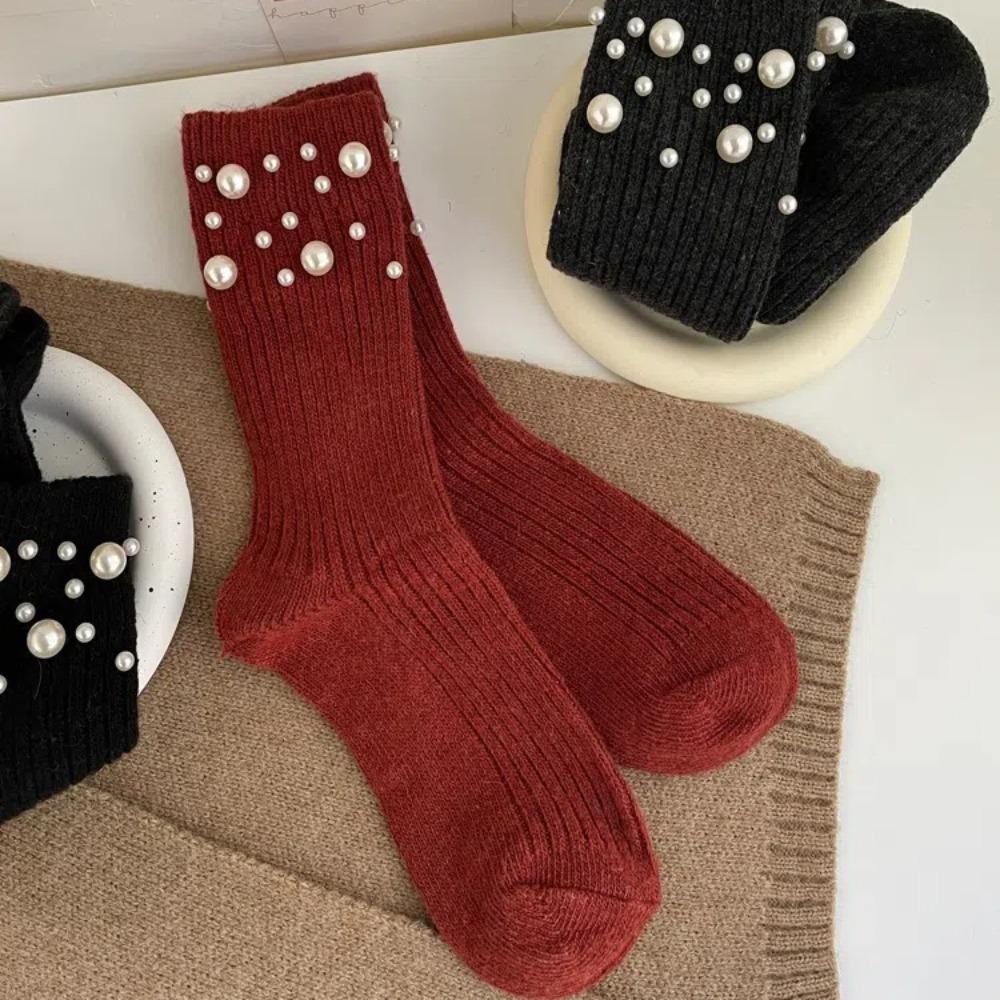 Solid Color Mid-Tube Socks Thicken Women Socks New Warm Socks  Winter