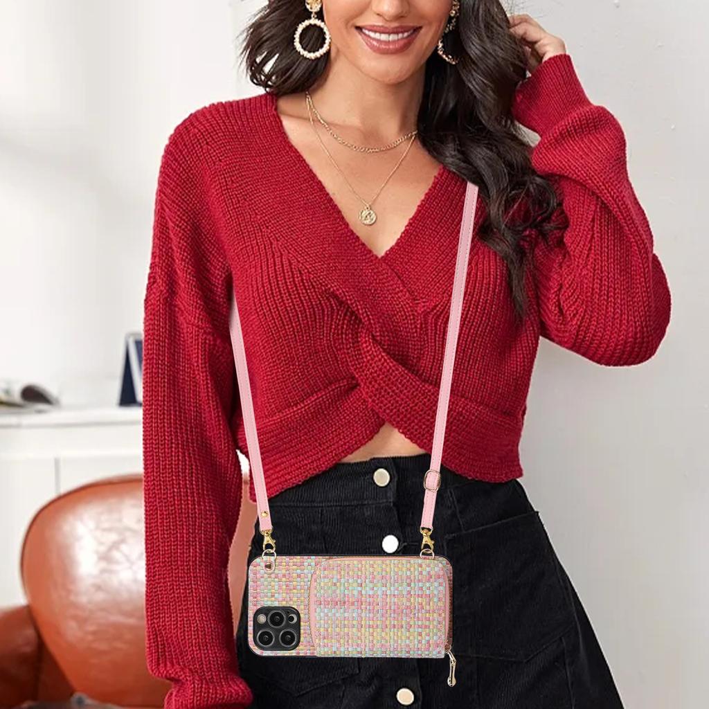 Crossbody Glitter Wallet Shoulder Strap Zipper Cards Solt Case For Iphone 14 Pro Max 13 12 11 XS XR SE3 Bag Purse Lanyard Cover