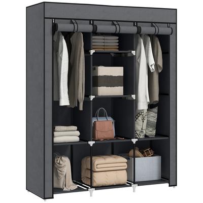 Fabric Wardrobe With Rails And Shelves Dark Grey