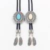 Bolo Tie for Men and Women Western Fashion Accessory with Metal Flower Turquoises Stone Accent Braided Necktie Necklace