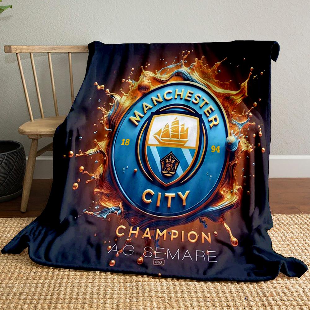 Manchester City Champion Set Designed Flannel Blanket for Bedroom, Living Room, Sofa, and Nap