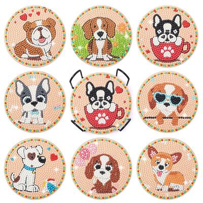 Sitengle Diamond Art Coaster Kit, 8-Piece Set, Bead Art, Diamond Art Set, DIY Diamond Painting, 5D Diamond Painting Kit with Holder, Coaster Craft