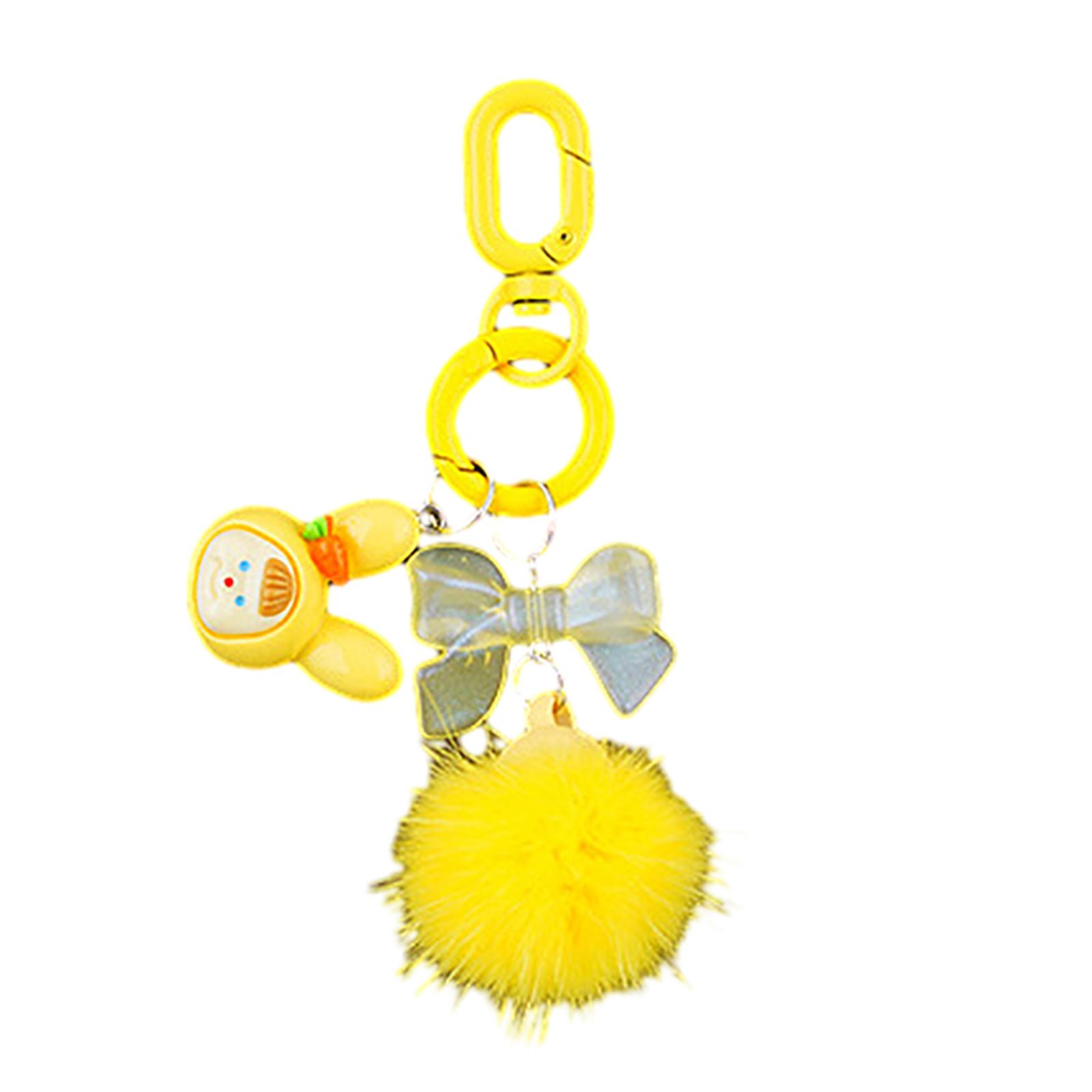 Bowknot Plush Ball Keychain Cute Pendant Keyring Hanging Ornament Keys Holder Backpack Handbag Charm for Girls Women 1 жёлтый