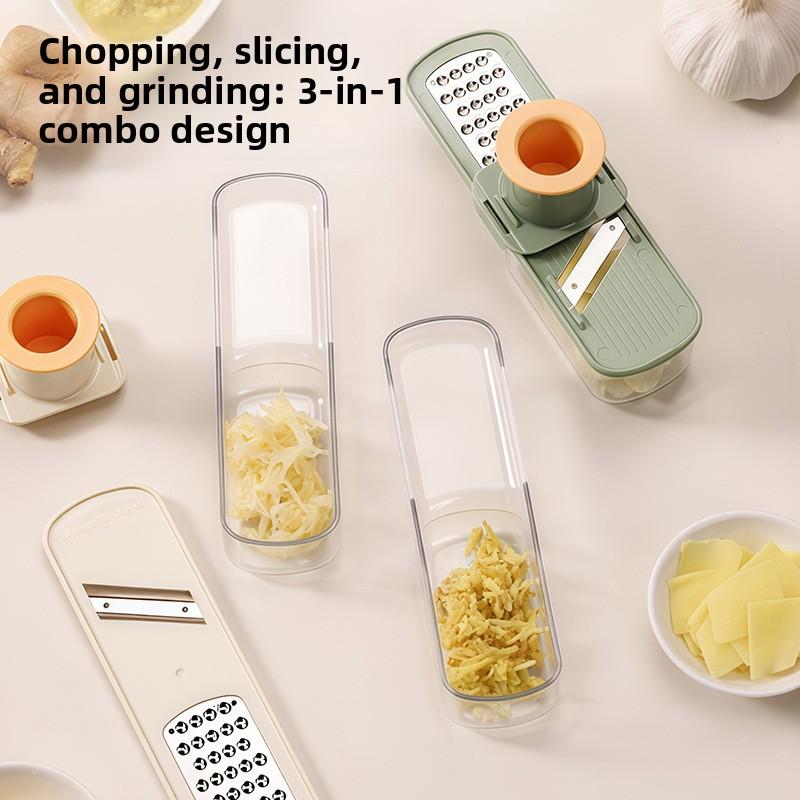 Three-in-One Ginger and Garlic Grinder - Kitchen Ginger and Garlic Masher with Guarded Hand Grater for Slicing and Dicing