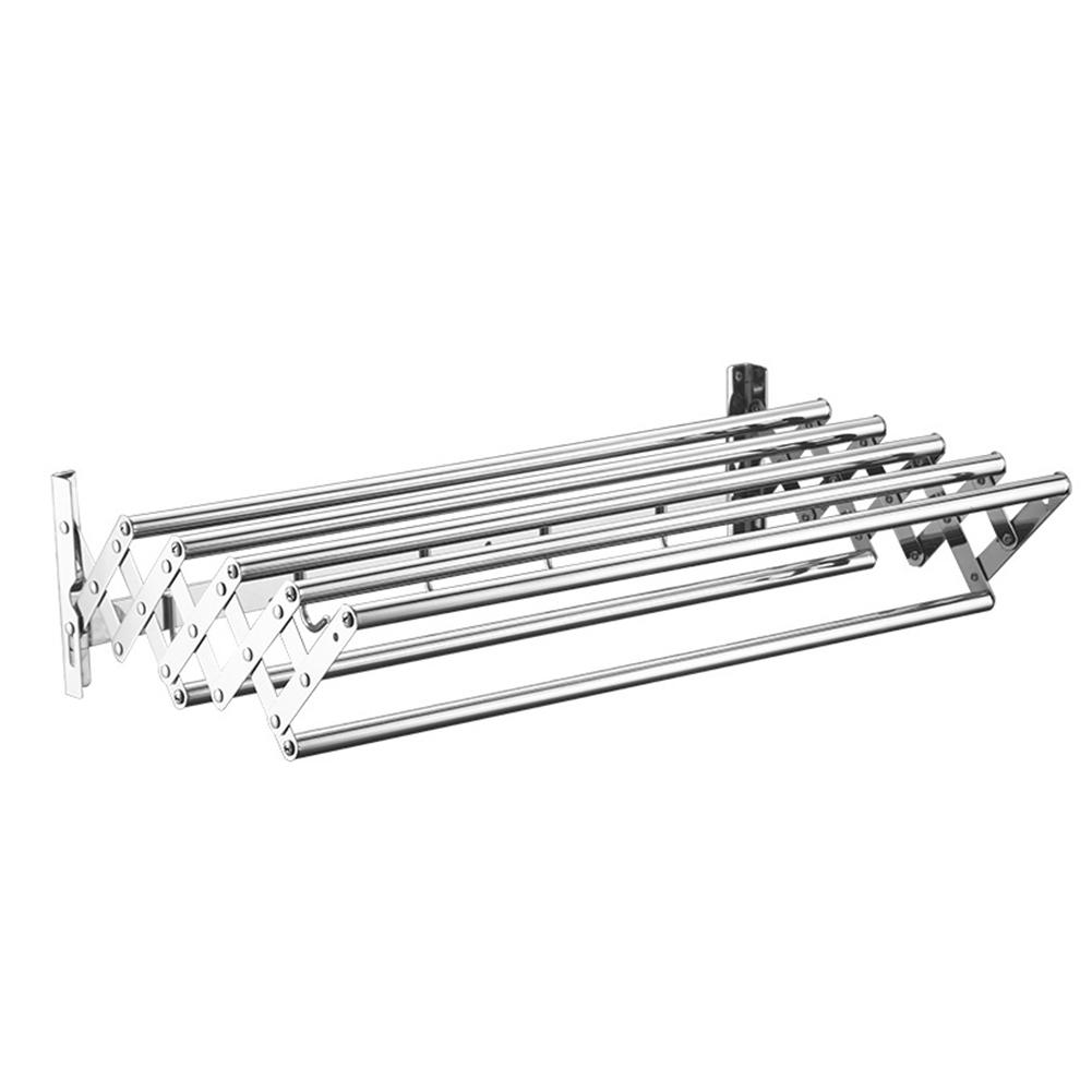 Wall Mounted Clothes Drying Rack 7 Rods 5 Hooks Retractable Collapsible Laundry Hanger Rustproof Space-Saving for Bathroom/Tower серебряный