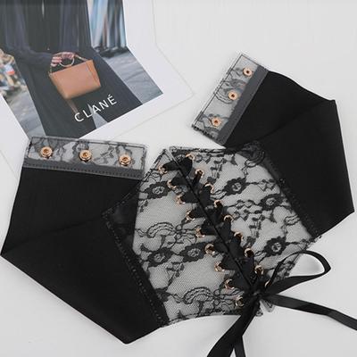 Modischer Damen Taillen Korsett Gürtel mit Blumenstickerei Elastischer Bund Breiter Spitze Schlankmachende Körpergürtel Kummerbunde