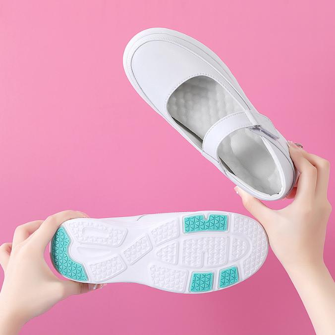 Women Genuine Leather Flat Shoes Casual White Wedge Heel Soft Sole Non Slip Caring Comfortable Mother Nurse Work Shoes