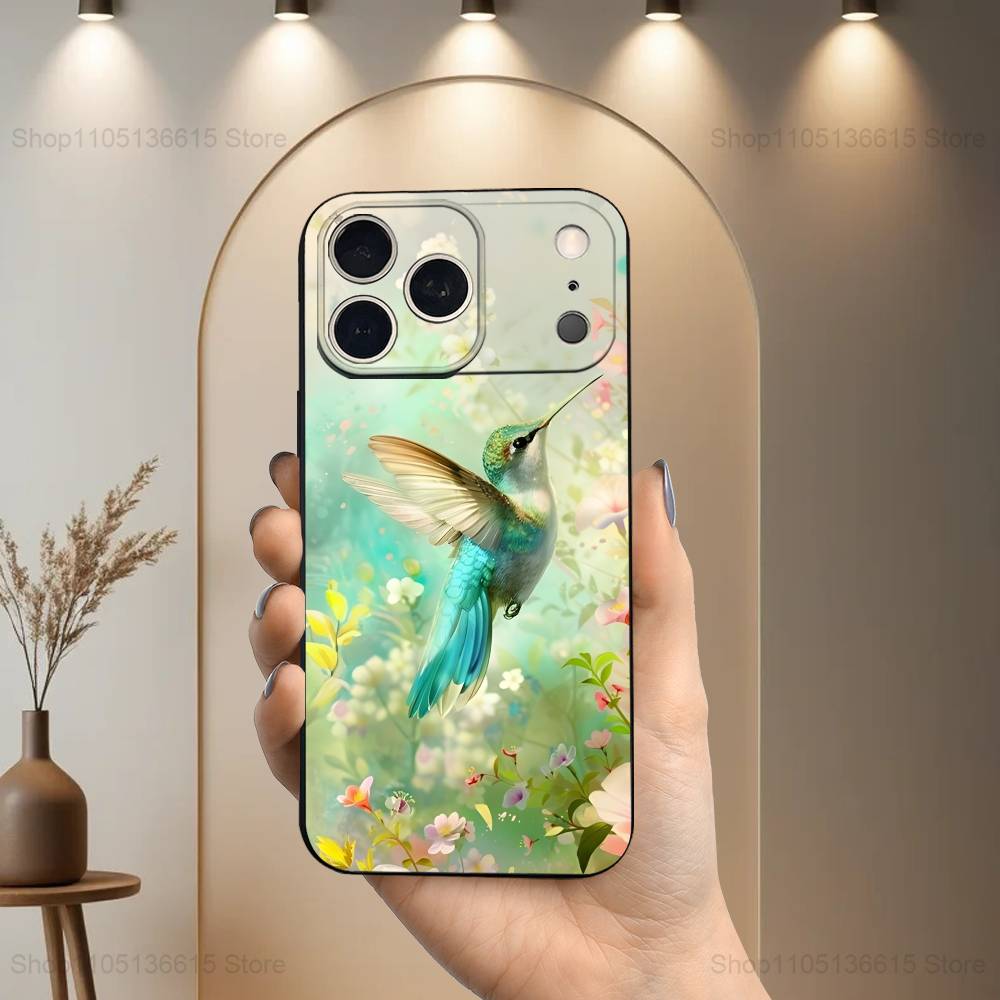 

Birds Cute Hummingbird For iPhone 12,16,11,14,15,17,13,X,Mini,SE,XS,Plus,Pro Max,8,7,XR,Soft Silicone Black Case iPhone11