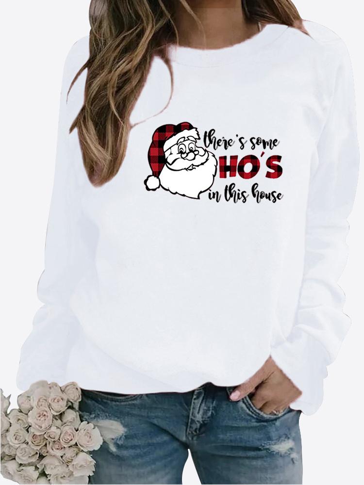 2023 Winter Women's Printed Tops T-shirt Ladies Round Neck Long Sleeve Casual Sweatshirt Plus Size Blouse